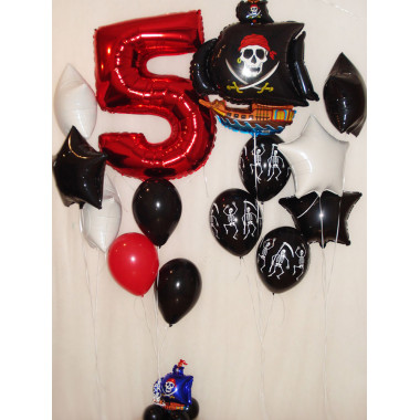 Оформление шарами  на день рождение 5 лет в стиле пиратской вечеринки 